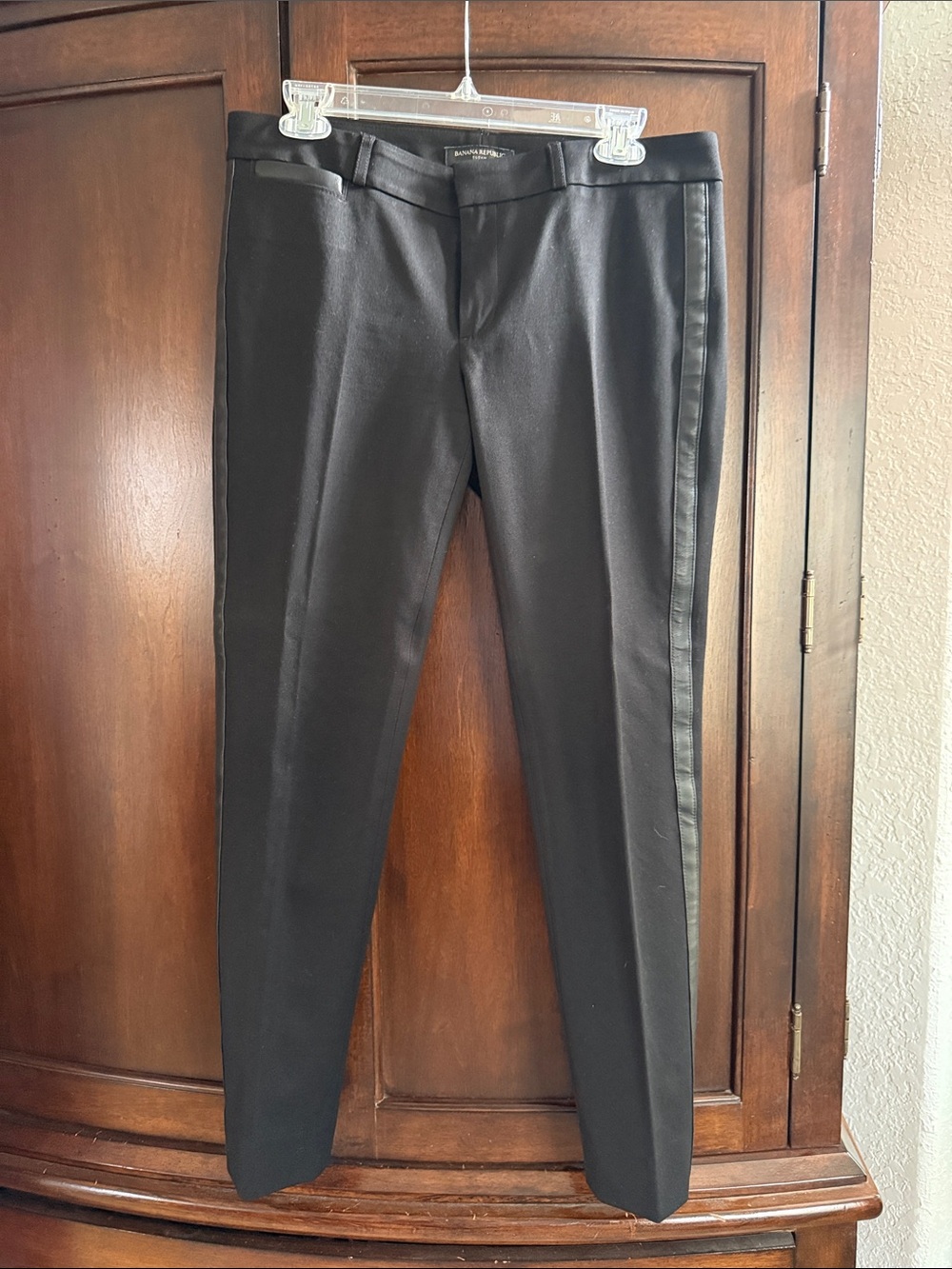 Banana Republic Black Tuxedo-Style Dress Pants with Side Leather Stripe
